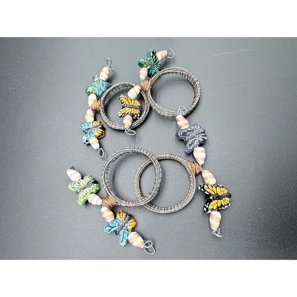 Set of 4 Handcrafted Butterfly Wire Wrapped Napkin Rings Garden Party Decor
